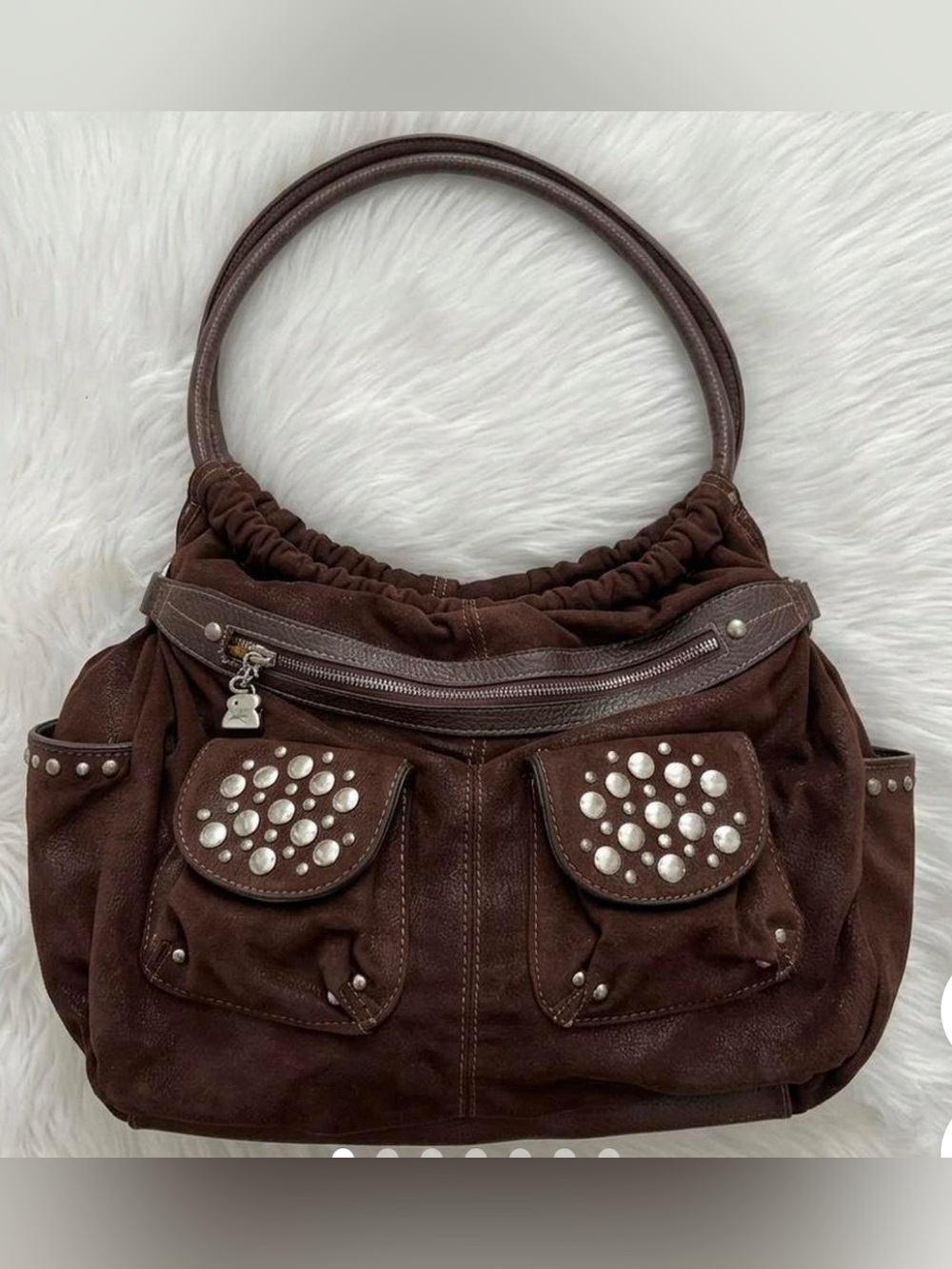 Vintage Y2K Kathy Van Zeeland Brown Studded Hobo Shoulder Bag